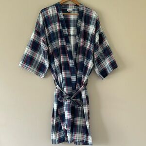 Vintage McGregor Long Sleeve One Size Blue Plaid Robe 3/4 Sleeve Tie Waist USA